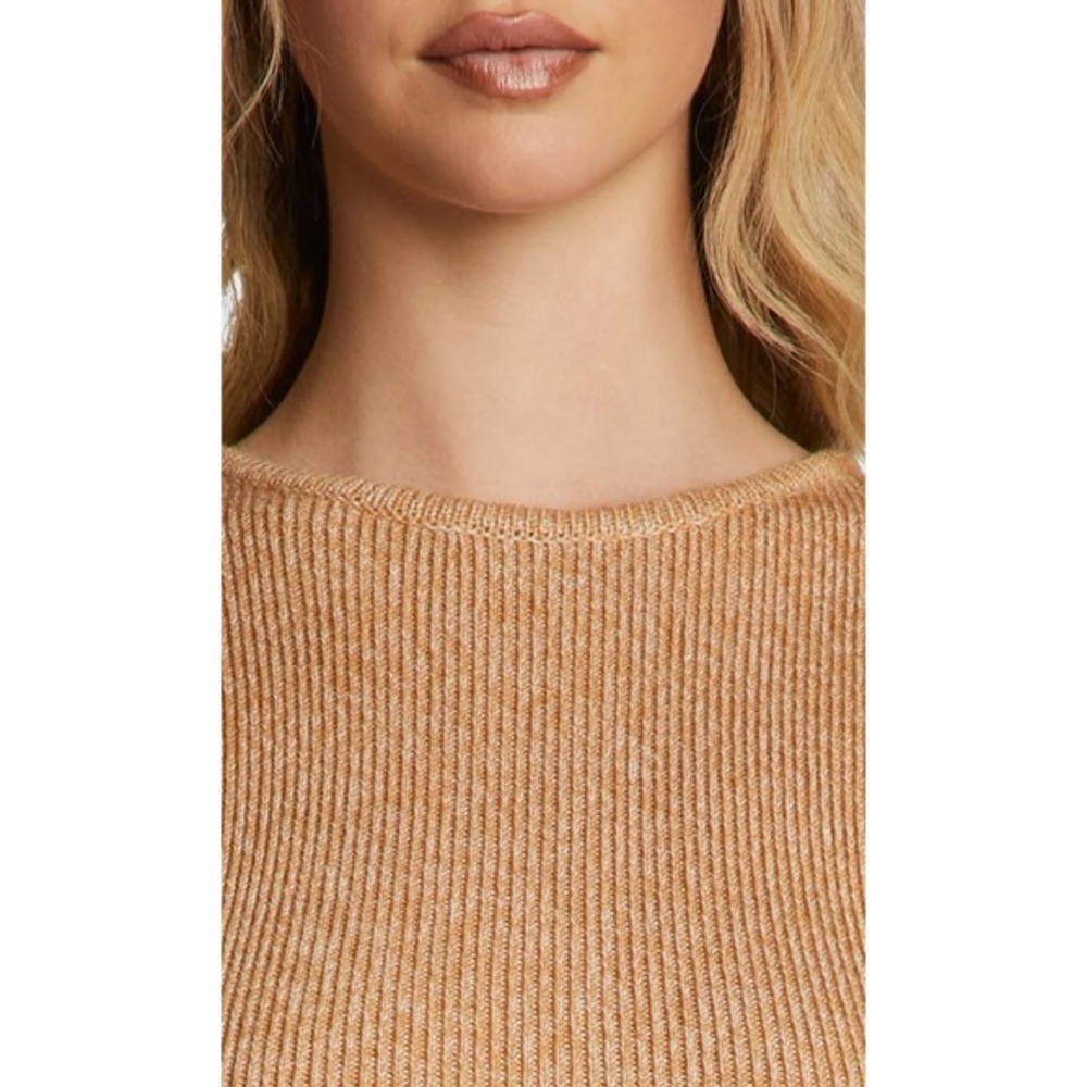 2/$30 Lioness Giselle Ribbed Bodycon Short Sleeve Tan‎ Sweater Mini Dress Small - Picture 5 of 8